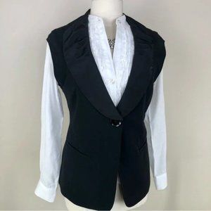 Size: 8 EUC Cabi Black Dinner Vest Ruffle Taffeta Tuxedo Collar  Style # 917